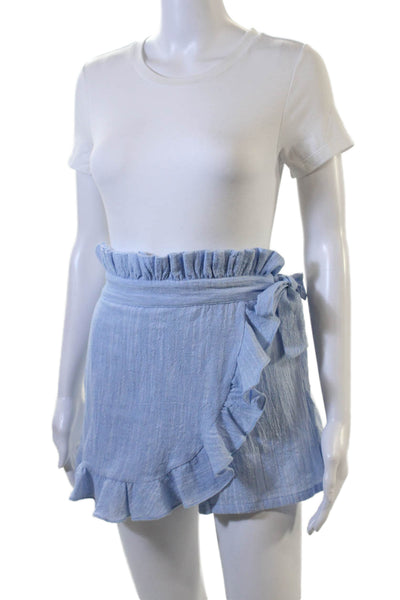 Misa Unisex Beach Light Blue Tie Cotton Solid Shorts Size XS