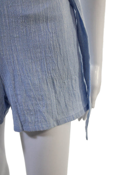 Misa Unisex Beach Light Blue Tie Cotton Solid Shorts Size XS