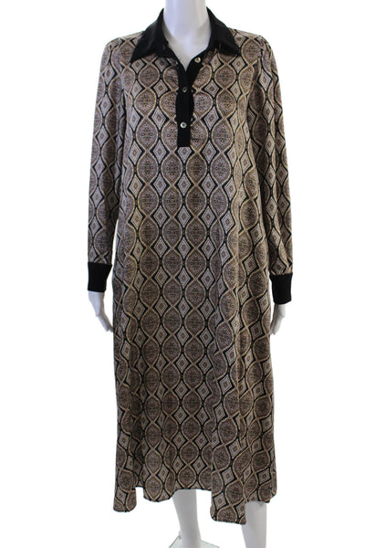 Zara Women Kaftan Shirt Dress Beige Geometric Bohemian Long Sleeve Size S