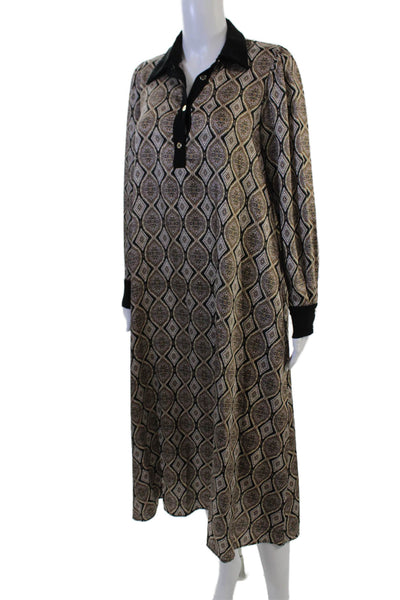Zara Women Kaftan Shirt Dress Beige Geometric Bohemian Long Sleeve Size S