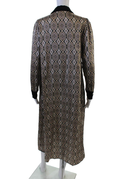 Zara Women Kaftan Shirt Dress Beige Geometric Bohemian Long Sleeve Size S