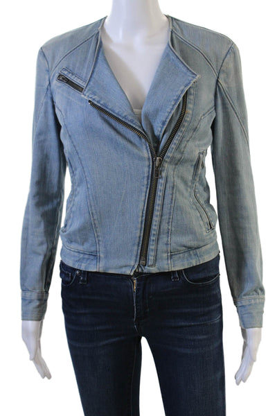 Helmut Womens Biker Motorcycle Jacket Light Blue Zip Long Sleeve Size 0P