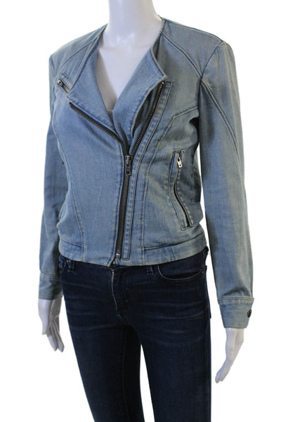 Helmut Womens Biker Motorcycle Jacket Light Blue Zip Long Sleeve Size 0P