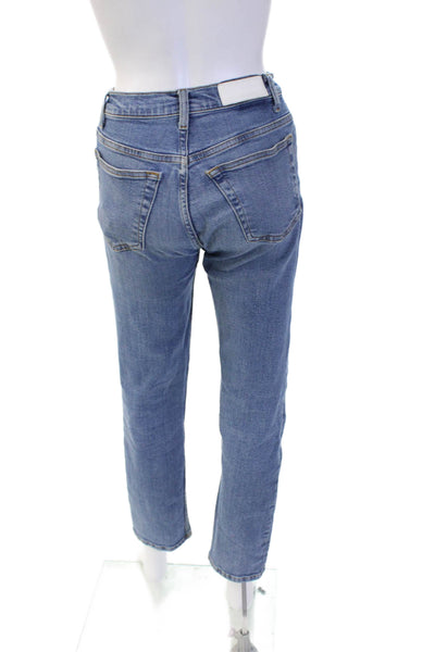 Re/Done Womens Straight Cropped Jeans Blue Mid Rise Inseam 29 Size 25