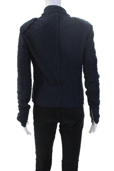Rebecca Taylor Women Biker Jacket Dark Blue Button Collared Long Sleeve Size 2