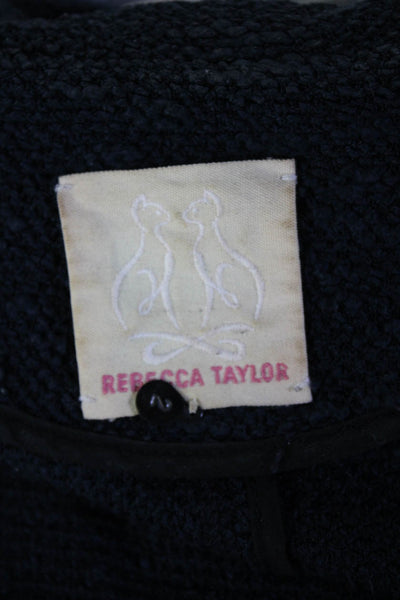 Rebecca Taylor Women Biker Jacket Dark Blue Button Collared Long Sleeve Size 2