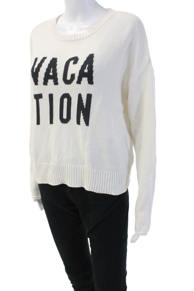 Z Supply Unisex Pullover Sweater White Cotton Crew Neck Graphic Print Size S