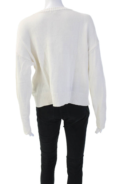 Z Supply Unisex Pullover Sweater White Cotton Crew Neck Graphic Print Size S