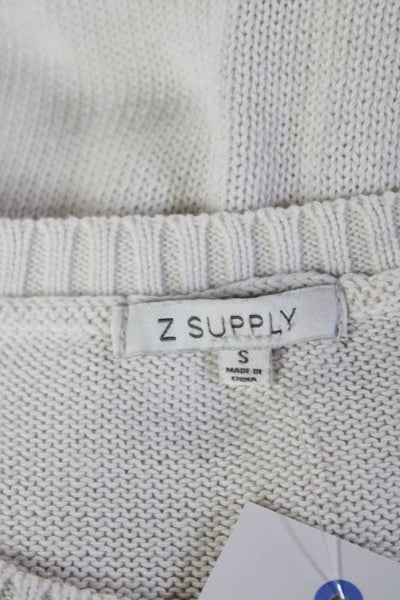 Z Supply Unisex Pullover Sweater White Cotton Crew Neck Graphic Print Size S