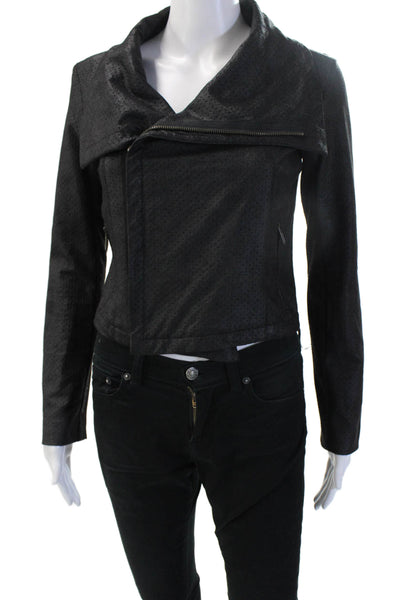 Georgie Womens Biker Motorcycle Jacket Black Zip Mock Neck Long Sleeve Size XS