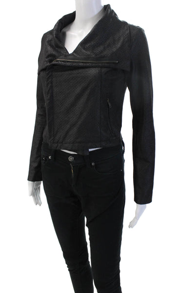 Georgie Womens Biker Motorcycle Jacket Black Zip Mock Neck Long Sleeve Size XS