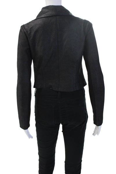 Georgie Womens Biker Motorcycle Jacket Black Zip Mock Neck Long Sleeve Size XS