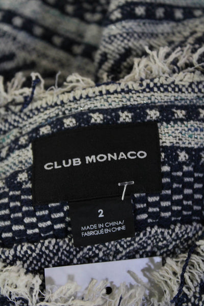 Club Monaco Women Blue Geometric Bohemian Zip Jacket Long Sleeve Size 2