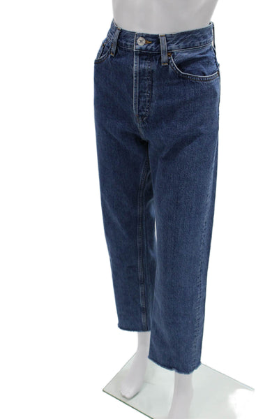 Re/Done Unisex Cropped Straight Jeans Dark Blue High Rise Button Size 28