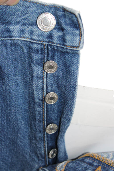 Re/Done Unisex Cropped Straight Jeans Dark Blue High Rise Button Size 28