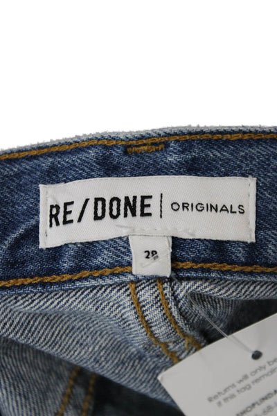 Re/Done Unisex Cropped Straight Jeans Dark Blue High Rise Button Size 28