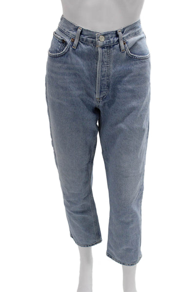 Agolde Women Mom Cropped Jeans Light Blue High Rise 100% Organic Cotton Size 28