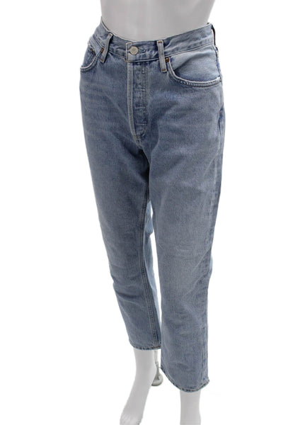 Agolde Women Mom Cropped Jeans Light Blue High Rise 100% Organic Cotton Size 28