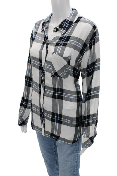 Rails Womens 90s Black Rayon Collared Long Sleeve Button Up Shirt Size L