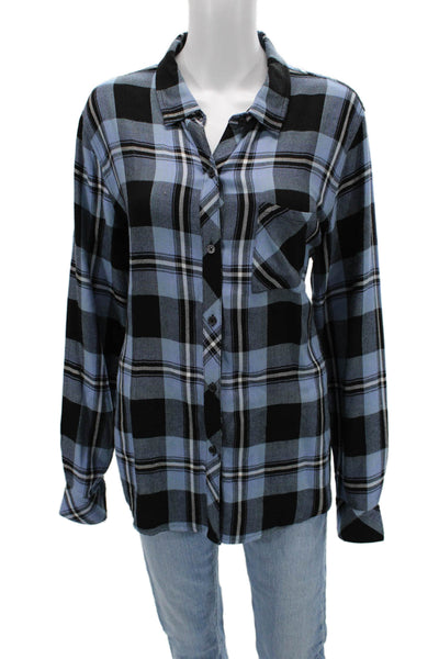 Rails Womens Black Plaid Collared Button-Up Rayon Long Sleeve 90s Size L