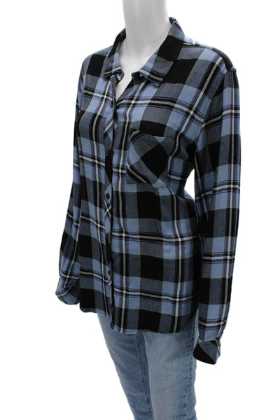 Rails Womens Black Plaid Collared Button-Up Rayon Long Sleeve 90s Size L