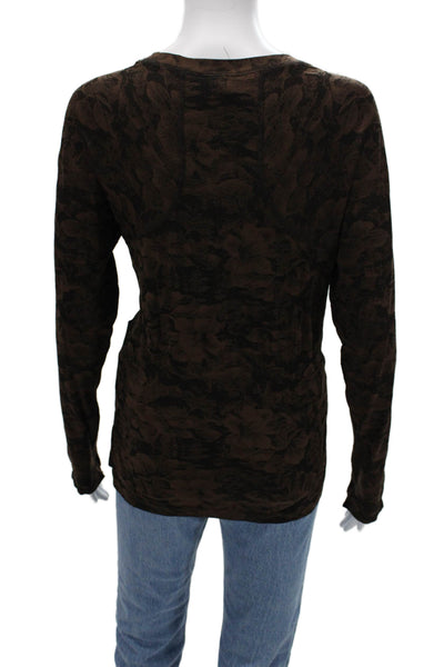 Athleta Womens Brown Floral Long Sleeve Basic T-Shirt Size XL