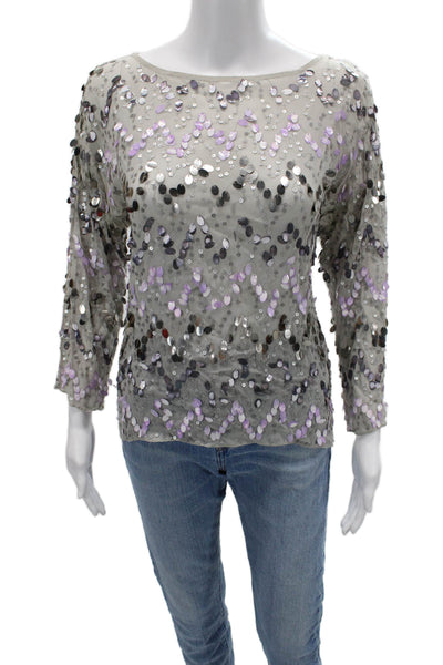 Calypso St Barth for Target Women Gray Rayon 3/4 Sleeve Blouse Size XS