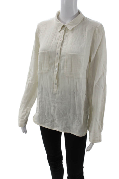 Velvet Womens Beige Collared Button-Up Long Sleeve Top Size L