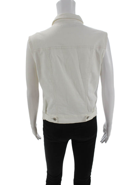 Mavi Jeans Women White Denim Collared Button Sleeveless Vest Classic Size S