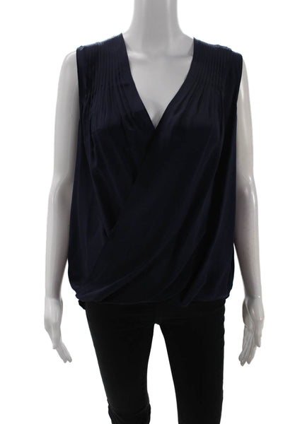 Bailey 44 Women Silk V-Neck Sleeveless Blouse Dark Blue Classic Size M