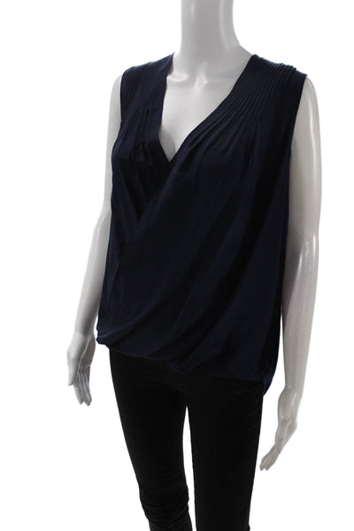 Bailey 44 Women Silk V-Neck Sleeveless Blouse Dark Blue Classic Size M