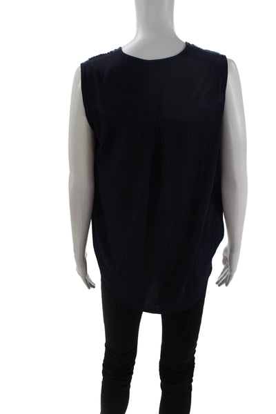 Bailey 44 Women Silk V-Neck Sleeveless Blouse Dark Blue Classic Size M