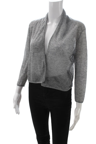 Autumn Cashmere Women Gray Mock Neck Long Sleeve Cardigan 100% Cashmere Size M