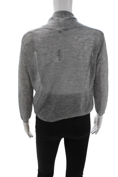 Autumn Cashmere Women Gray Mock Neck Long Sleeve Cardigan 100% Cashmere Size M