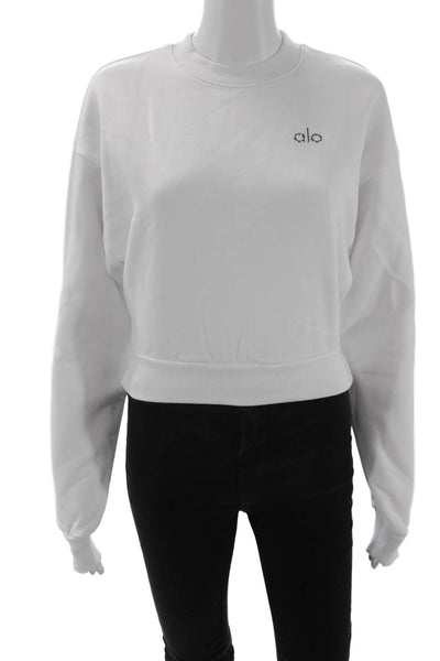 Alo Womens Pullover Sweatshirt White Crew Neck 65% Cotton Size XS