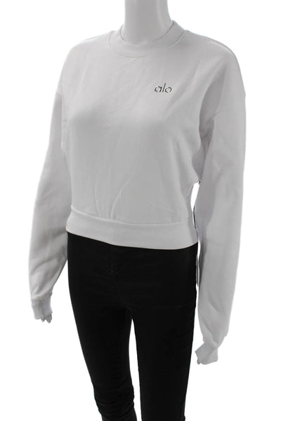 Alo Womens Pullover Sweatshirt White Crew Neck 65% Cotton Size XS