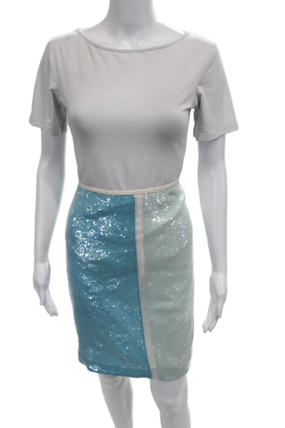 Lafayette 148 New York Womens Blue Silk Straight Pencil Skirt Short Size 8