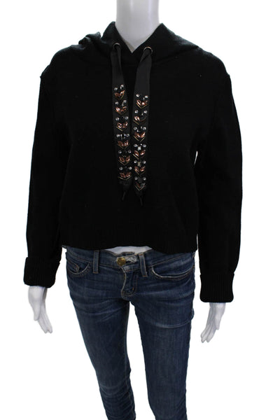Zara Knit Womens Pullover Hoodie Black Polyester Blend Gothic Size L