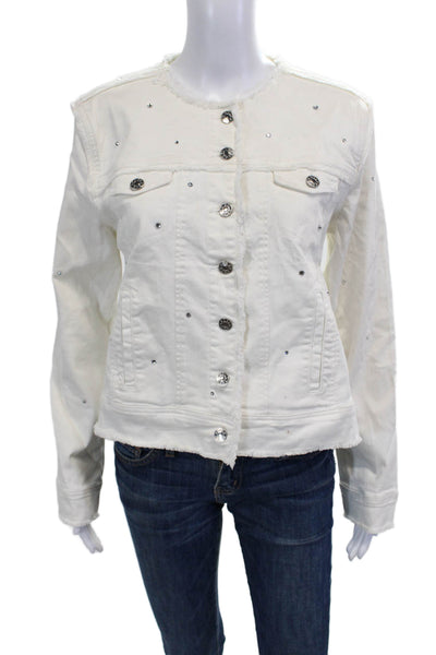 Generation Love Womens White Button Front Cotton Blend Jacket Size L