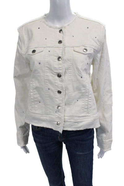 Generation Love Womens White Button Front Cotton Blend Jacket Size L