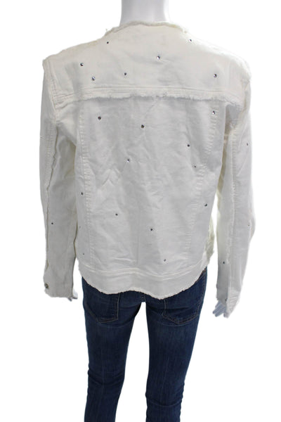 Generation Love Womens White Button Front Cotton Blend Jacket Size L