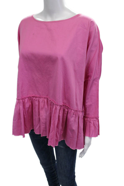 Basia Womens Tunic Blouse Pink Cotton Long Sleeve Round Neck Bohemian Size L