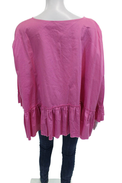 Basia Womens Tunic Blouse Pink Cotton Long Sleeve Round Neck Bohemian Size L
