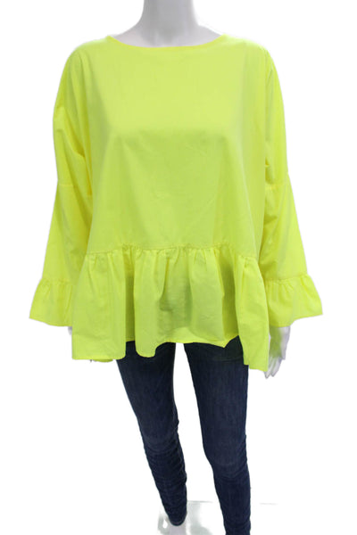 Basia Women Tunic Bohemian Yellow Cotton Blend Long Sleeve Round Neck Size L