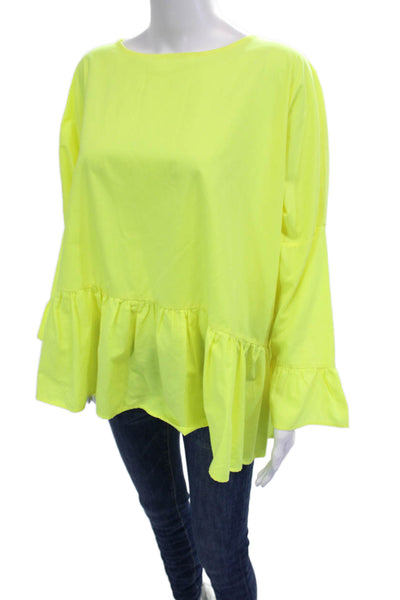 Basia Women Tunic Bohemian Yellow Cotton Blend Long Sleeve Round Neck Size L