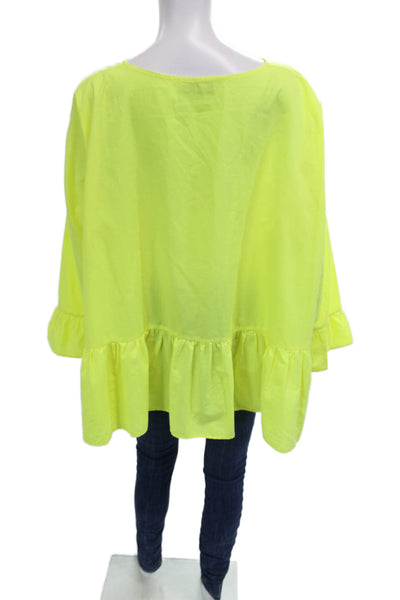 Basia Women Tunic Bohemian Yellow Cotton Blend Long Sleeve Round Neck Size L