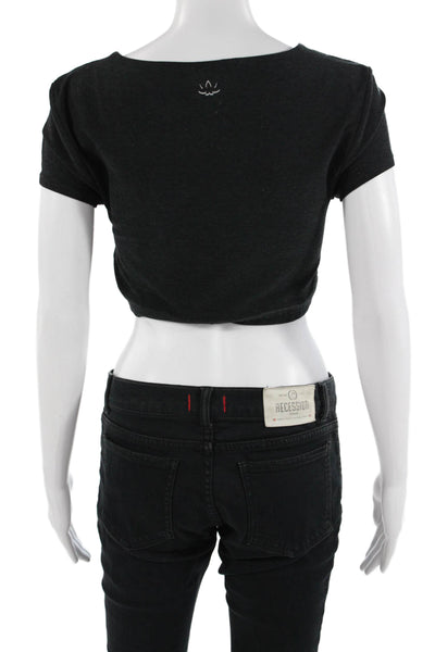 Beyond Yoga Women Cropped Short Sleeve T-Shirt Black Size M