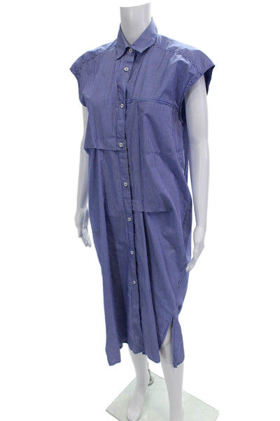 Zara Womens Striped Shirt Dress Blue Collared Short Sleeve Cotton Size S
