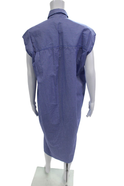 Zara Womens Striped Shirt Dress Blue Collared Short Sleeve Cotton Size S