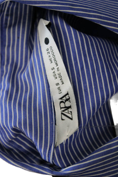 Zara Womens Striped Shirt Dress Blue Collared Short Sleeve Cotton Size S